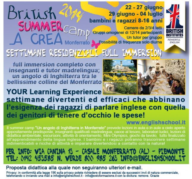 Summer Camp in inglese 2014 a Crea