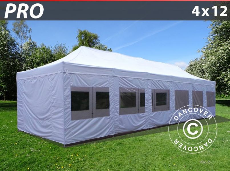 Gazebo pieghevole FleXtents PRO 4x12m Bianco, inclusi fianchi