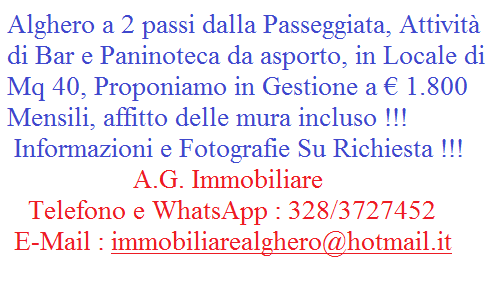 Alghero Attivit� paninoteca bar pressi passeggiata !!!