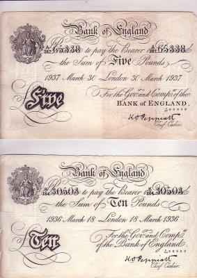 Banconota da 5 e 10 pounds note-operazione BERNHARD 1936-7