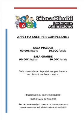 AFFITTO SALE PER COMPLEANNI