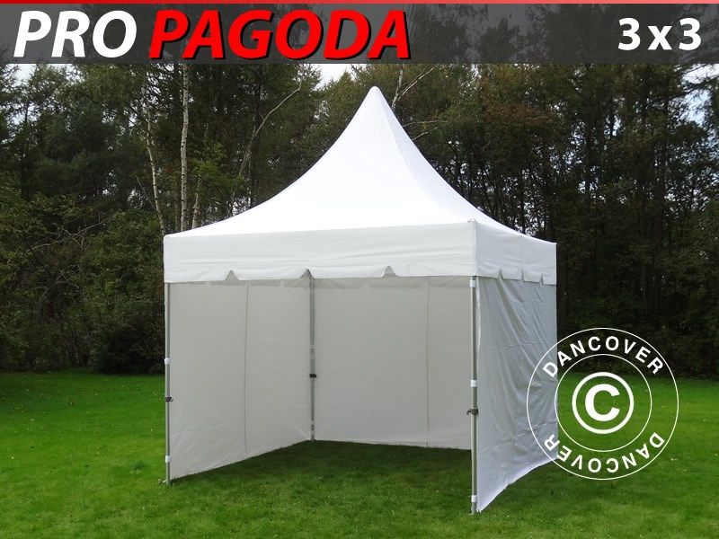 Gazebo pieghevole FleXtents PRO Peak Pagoda 3x3m Bianco, incluso 4 pareti laterali